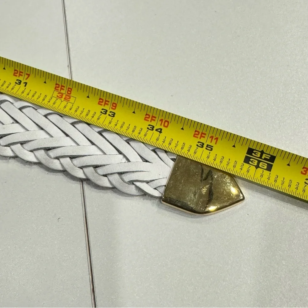 VTG Capezio Genuine Leather White Braided Belt Gold Buckle | Size S | Adjustable